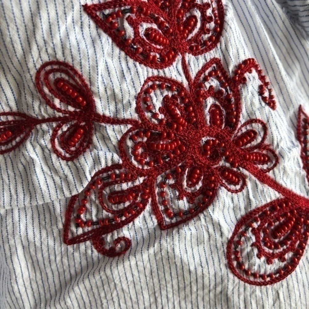Velvet striped embroidered and beaded boho top - Picture 6 of 8